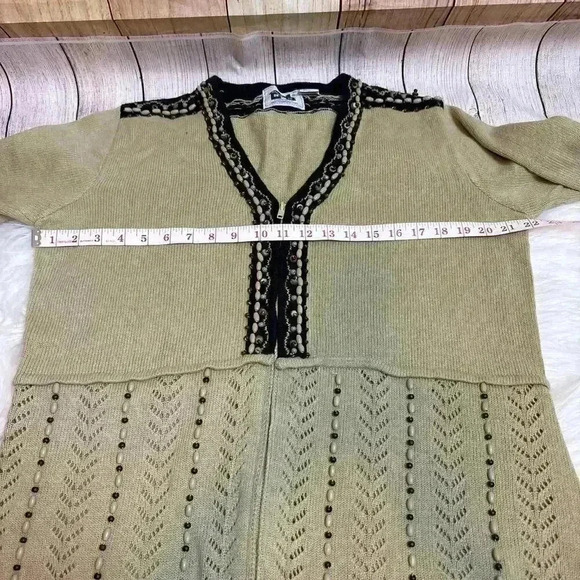 Storybook Knits Beaded Sweater Cardigan Black and Beige Size L - Picture 9 of 11